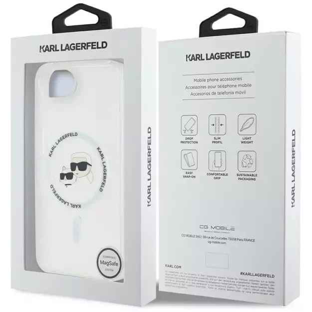 Karl Lagerfeld IML Metal Karl &amp  Choupette Heads MagSafe iPhone 16e Case - White 7