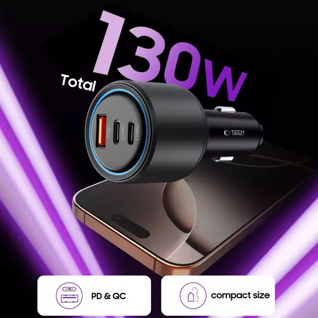 CC04 3-port PD130W car charger - black 3