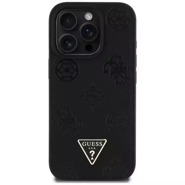 Guess Grained Hot Stamp Peony Triangle Logo MagSafe Case for iPhone 16 Pro - Black 2