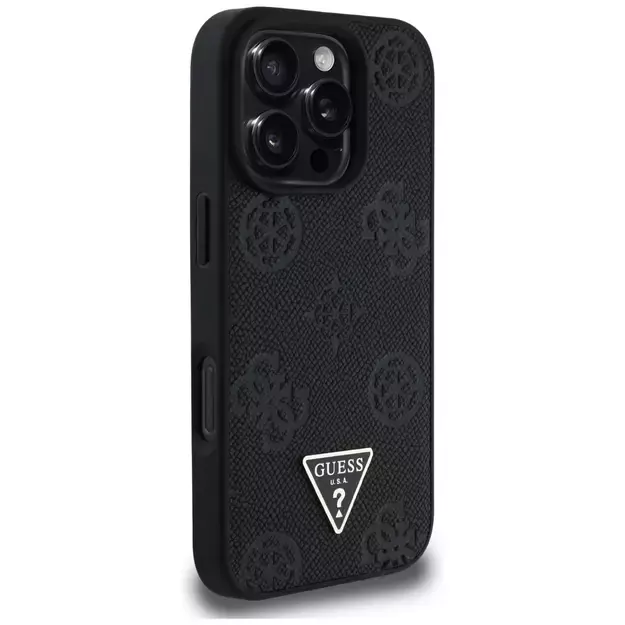 Guess Grained Hot Stamp Peony Triangle Logo MagSafe Case for iPhone 16 Pro - Black 3