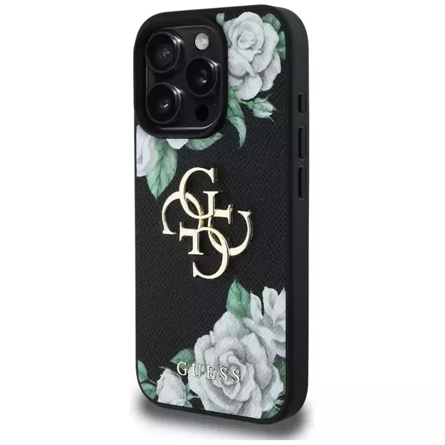 Guess Grained Roses Big 4G logo case for iPhone 16 Pro Max - black 1