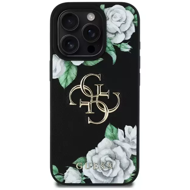 Guess Grained Roses Big 4G logo case for iPhone 16 Pro Max - black 2
