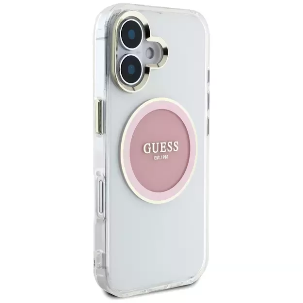 Guess IML Metal Colored Circle Classic Logo MagSafe iPhone 16 Case - Pink 3