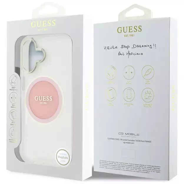 Guess IML Metal Colored Circle Classic Logo MagSafe iPhone 16 Case - Pink 7