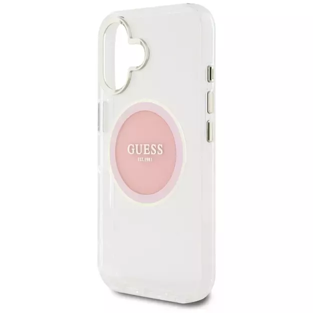 Guess IML Metal Colored Circle Classic Logo MagSafe iPhone 16 Case - Pink 5