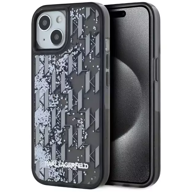 Karl Lagerfeld Liquide Glitter Monogram Gradient iPhone 15 Case - Black