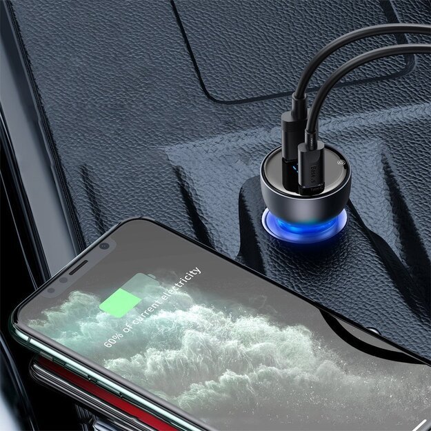 Baseus USB / USB Type C car charger 65 W 5 A SCP Quick Charge 4.0+ Power Delivery 3.0 LCD screen gray (CCKX-C0G) 7