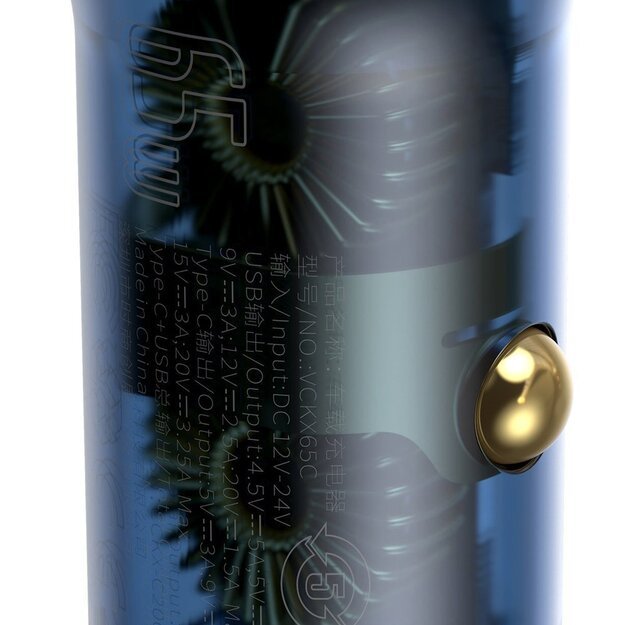 Baseus USB / USB Type C car charger 65 W 5 A SCP Quick Charge 4.0+ Power Delivery 3.0 LCD screen gray (CCKX-C0G) 4