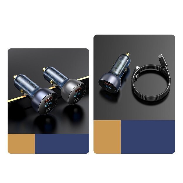 Baseus USB / USB Type C car charger 65 W 5 A SCP Quick Charge 4.0+ Power Delivery 3.0 LCD screen gray (CCKX-C0G) 10