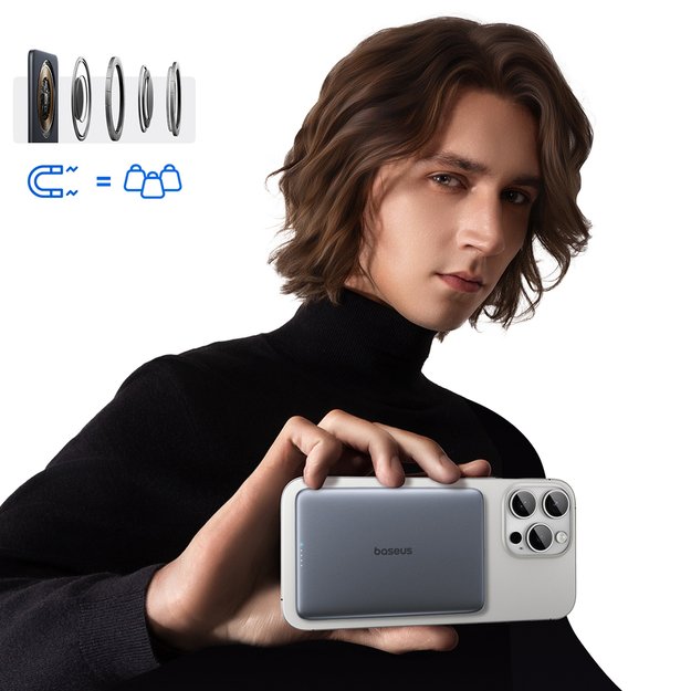 Baseus PicoGo AM41 5000mAh 20W Ultra-Thin MagSafe Compatible Power Bank with Black Baseus Simple USB-C 60W 30cm Cable - Gray 5