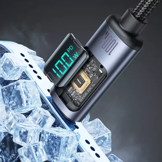 Joyroom Prism Series A16 USB-C / USB-C 100W 1.2m Cable with LED Display - Black 1