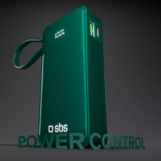 Powerbank SBS 10000 mAh 20W with built-in USB-C cable and digital display - green 4