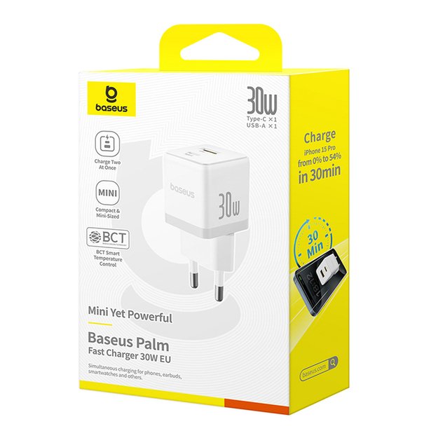 Baseus Palm 30W USB-C USB-A Wall Charger - White 5