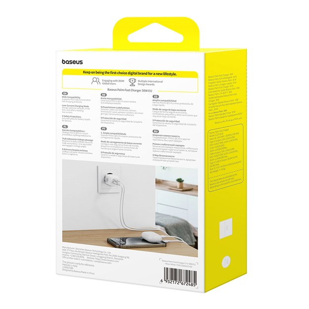 Baseus Palm 30W USB-C USB-A Wall Charger - White 6