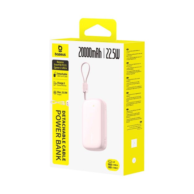 Baseus EnerFill FC21 Qpow 3 Ultra 20000mAh 22.5W Powerbank with Display and Cable Included - Pink 3