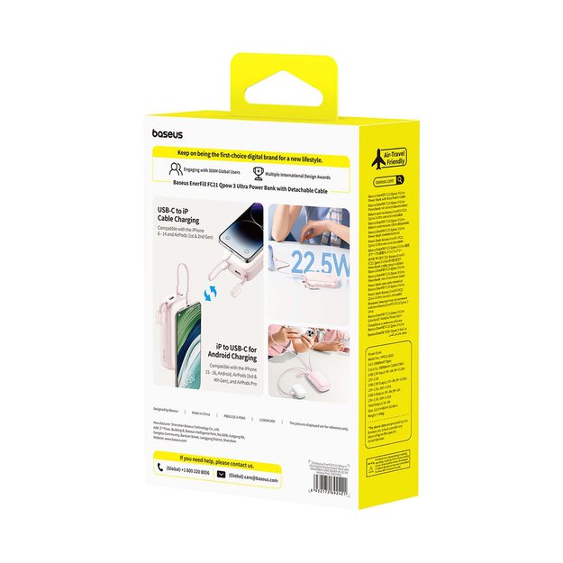 Baseus EnerFill FC21 Qpow 3 Ultra 20000mAh 22.5W Powerbank with Display and Cable Included - Pink 4