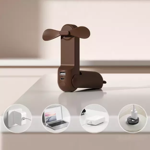 Jisulife Handheld Fan Life8 Plus Portable USB Fan with Power Bank Function 4500mAh and Flashlight - Brown 1