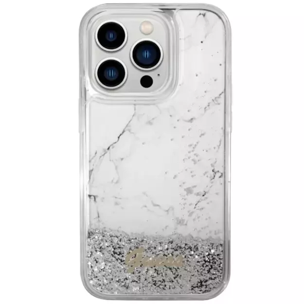 Guess GUHCP14LLCSGSGH iPhone 14 Pro 6.1  white/white hardcase Liquid Glitter Marble 2