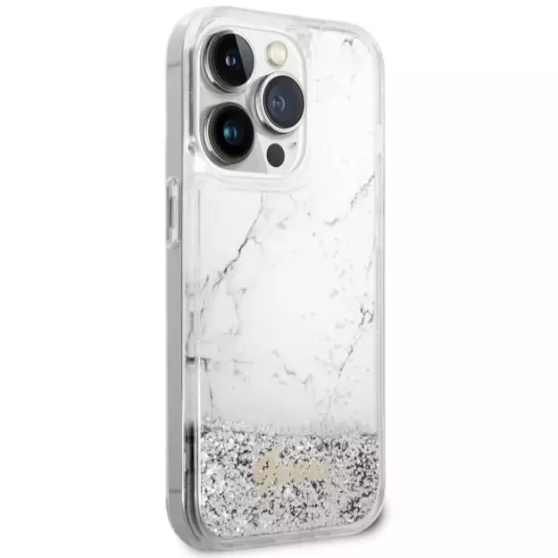 Guess GUHCP14LLCSGSGH iPhone 14 Pro 6.1  white/white hardcase Liquid Glitter Marble 3