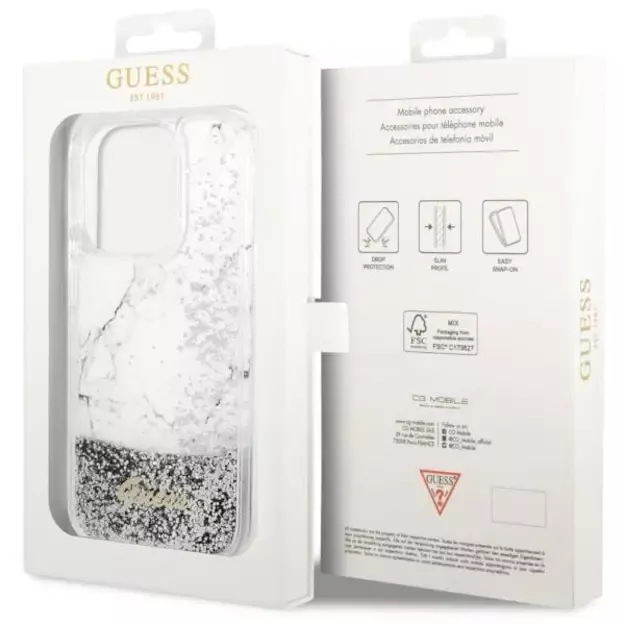 Guess GUHCP14LLCSGSGH iPhone 14 Pro 6.1  white/white hardcase Liquid Glitter Marble 7
