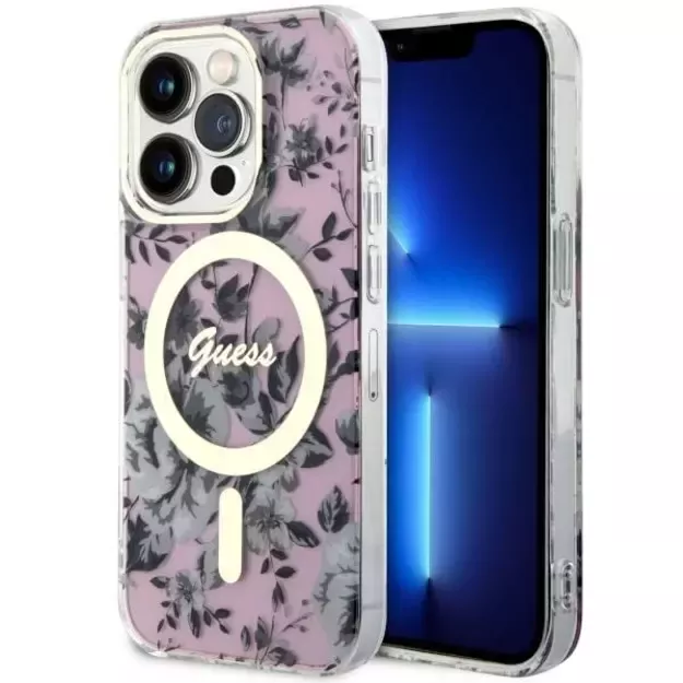 Guess GUHMP14LHCFWSP iPhone 14 Pro 6.1  pink/pink hardcase Flower MagSafe