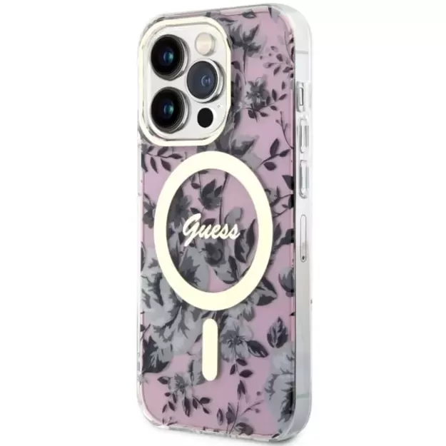 Guess GUHMP14LHCFWSP iPhone 14 Pro 6.1  pink/pink hardcase Flower MagSafe 13