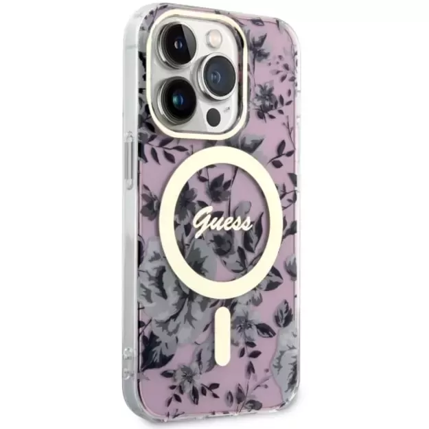 Guess GUHMP14LHCFWSP iPhone 14 Pro 6.1  pink/pink hardcase Flower MagSafe 1