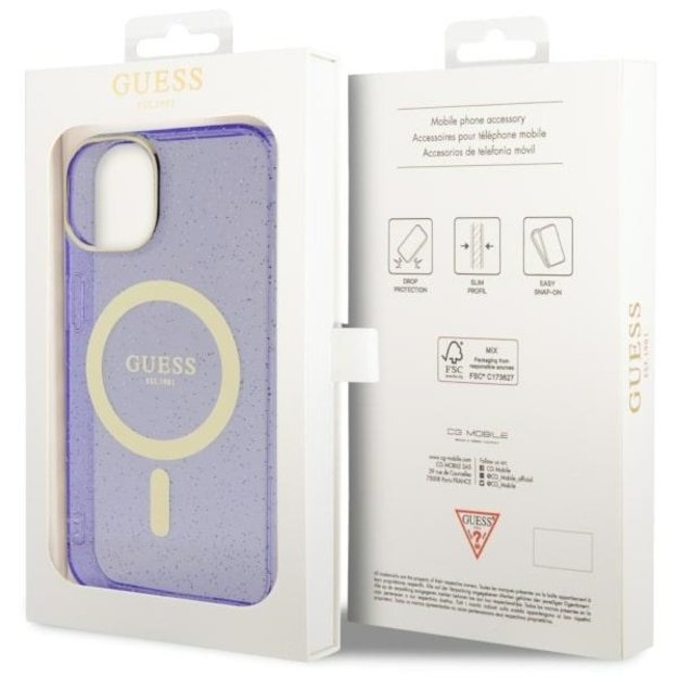 Guess GUHMP14MHCMCGU iPhone 14 Plus 6.7  purple/purple hardcase Glitter Gold MagSafe 14