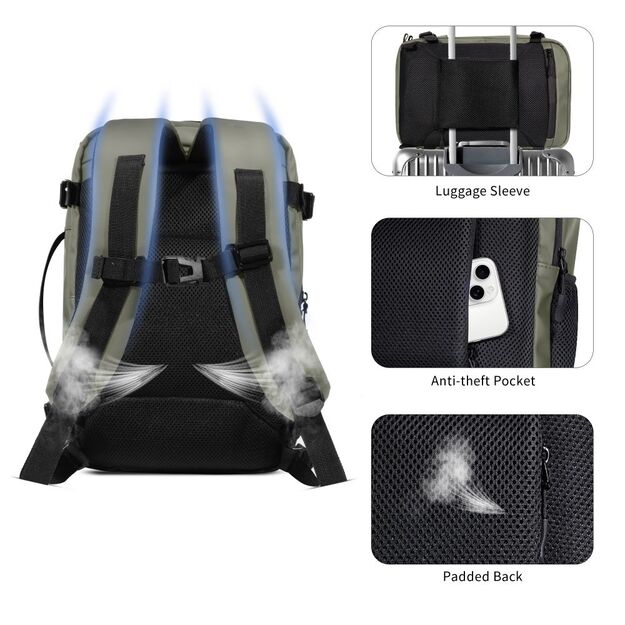 Tech-Protect Defender S50 Backpack for Ryanair &amp  Wizzar, 20L Laptop - Olive 6