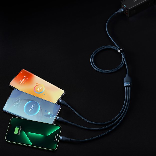 Baseus Flash Series Ⅱ 3in1 Fast Charging Cable USB-A to USB-C / Micro-USB / Lightning 66W 480Mbps 1.2m Blue 10