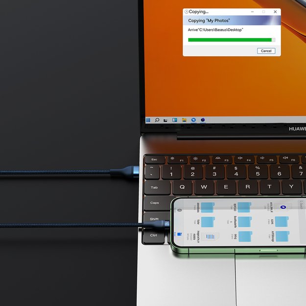 Baseus Flash Series Ⅱ 3in1 Fast Charging Cable USB-A to USB-C / Micro-USB / Lightning 66W 480Mbps 1.2m Blue 9