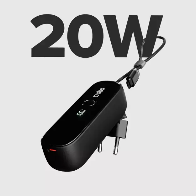 SBS Hybrid PD 20W 5000mAh Power Bank with Built-in Cable and Foldable Plug - Black 1