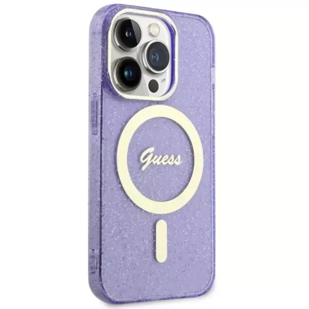 Guess GUHMP14XHCMCGU iPhone 14 Pro Max 6.7&quot  purple/purple hardcase Glitter Gold MagSafe 3