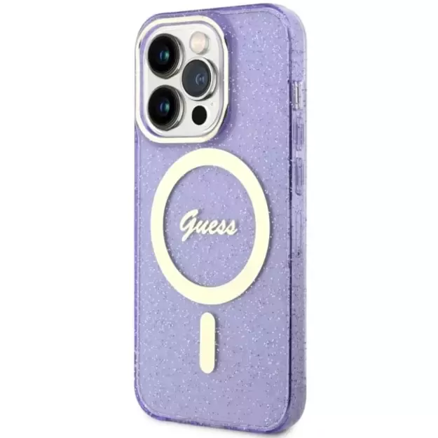 Guess GUHMP14XHCMCGU iPhone 14 Pro Max 6.7&quot  purple/purple hardcase Glitter Gold MagSafe 1