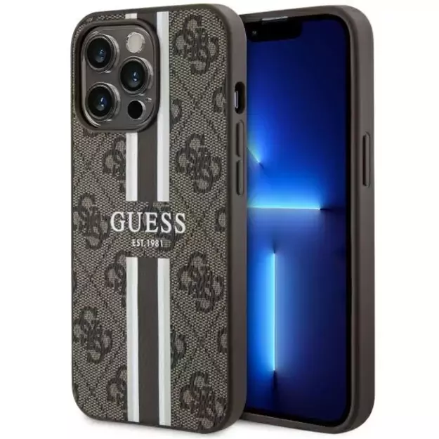 Guess GUHMP13LP4RPSW iPhone 13 Pro / 13 6.1&quot  brown/brown hardcase 4G Printed Stripes MagSafe