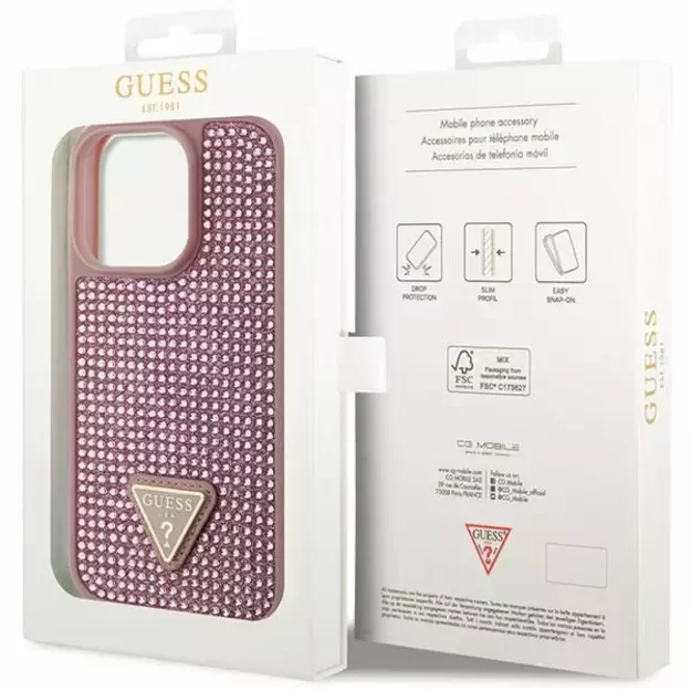 Guess GUHCP14LHDGTPP iPhone 14 Pro 6.1  pink/pink hardcase Rhinestone Triangle 7