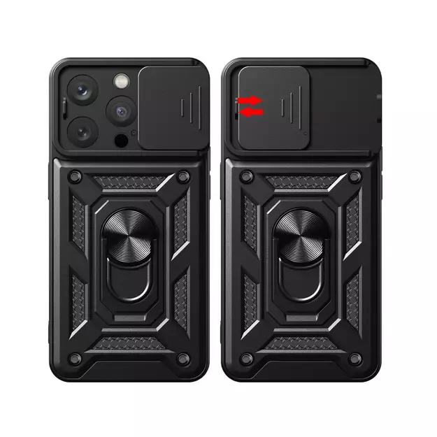 Armor Camshield Case with Stand and Camera Cover for iPhone 15 Pro Max Hybrid Armor Camshield - Black 11
