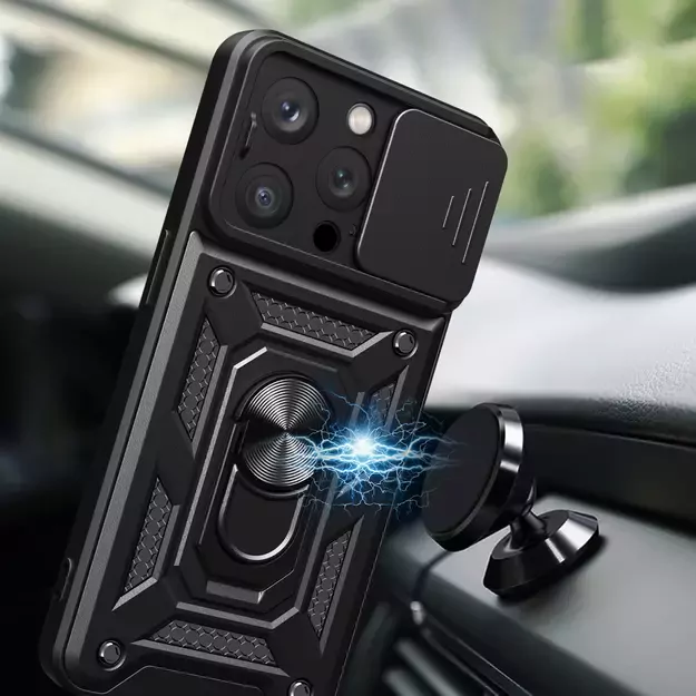 Armor Camshield Case with Stand and Camera Cover for iPhone 15 Pro Max Hybrid Armor Camshield - Black 7