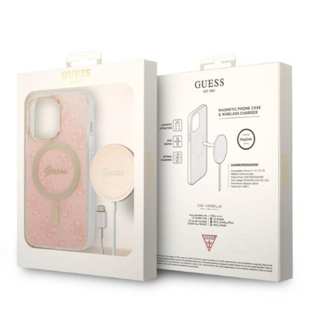 Set Guess GUBPP13XH4EACSP Case+ Charger iPhone 13 Pro Max pink/pink hard case 4G Print MagSafe 9