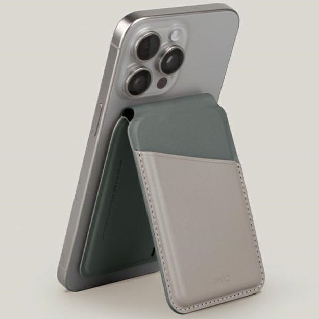 Uniq Lyden DS magnetic RFID wallet with phone stand - beige and green 2