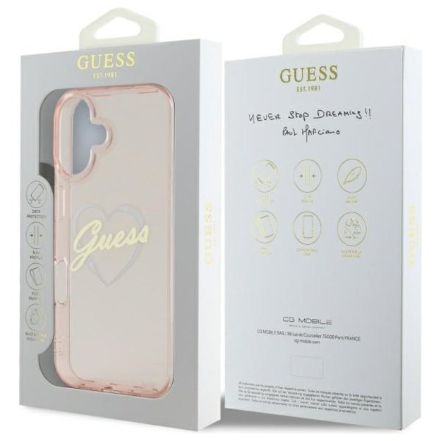Guess IML Heart iPhone 16 Case - Pink 7