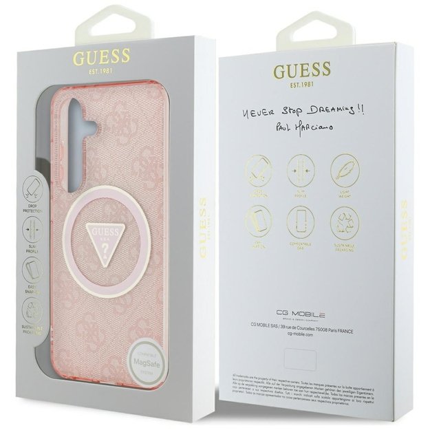 Guess 4G Glitter Triangle Buttons MagSafe Case for Samsung Galaxy S25 Pink 7