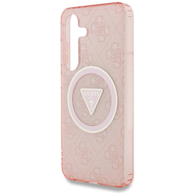 Guess 4G Glitter Triangle Buttons MagSafe Case for Samsung Galaxy S25 Pink 5