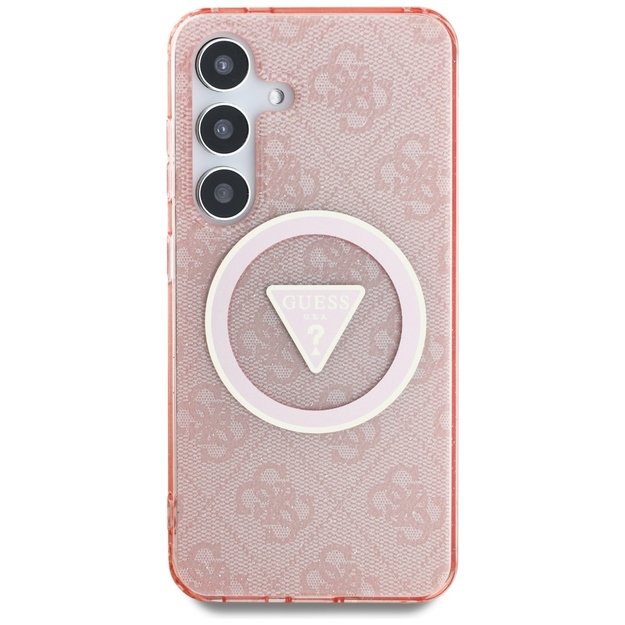 Guess 4G Glitter Triangle Buttons MagSafe Case for Samsung Galaxy S25 Pink 2