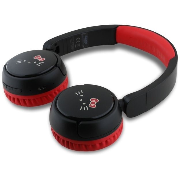 Hello Kitty Face Logo Bluetooth On-Ear Headphones - Red 3
