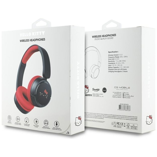Hello Kitty Face Logo Bluetooth On-Ear Headphones - Red 4