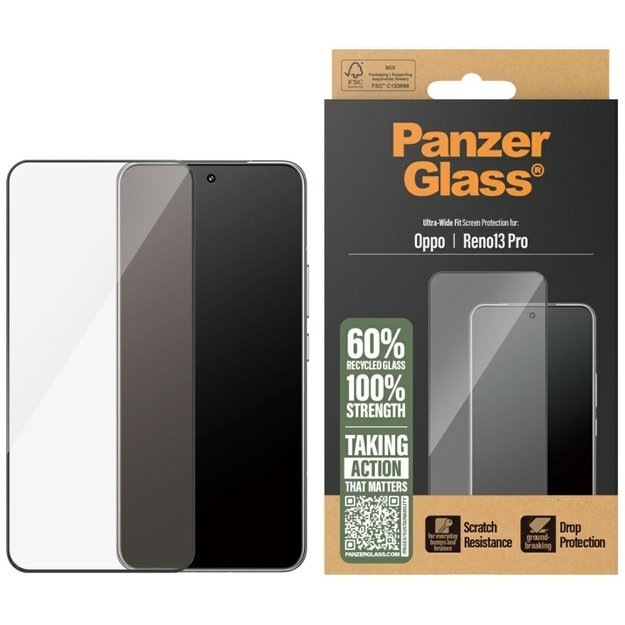 PanzerGlass Ultra-Wide Fit Tempered Glass w. Black Frame for Oppo Reno13 Pro