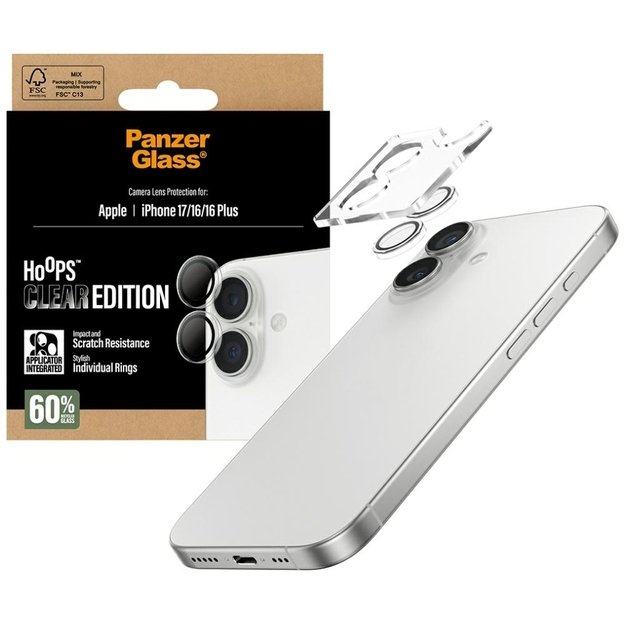 PanzerGlass Hoops Tempered Glass Lens Screen Protector for iPhone 16 / 16 Plus / 17 3