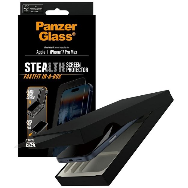 PanzerGlass Stealth Ultra-Wide Fit Fastfit Tempered Glass for iPhone 17 Pro Max 3