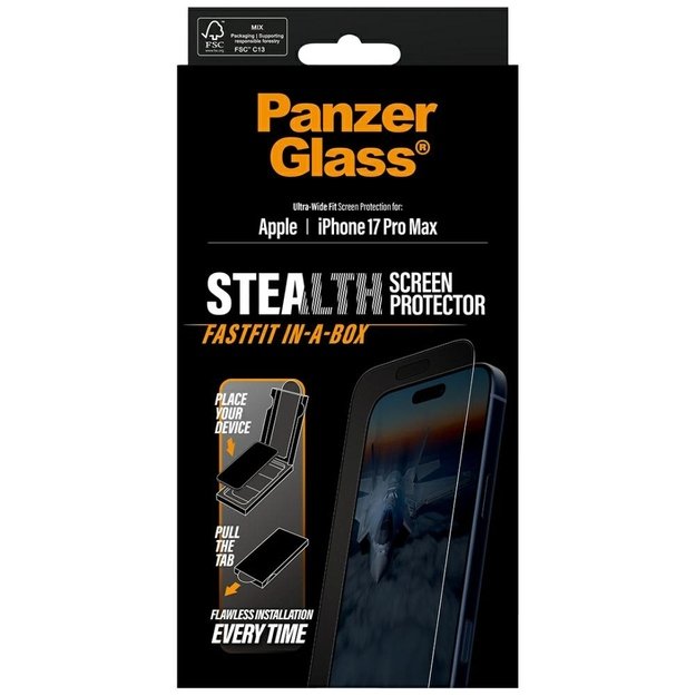 PanzerGlass Stealth Ultra-Wide Fit Fastfit Tempered Glass for iPhone 17 Pro Max 4
